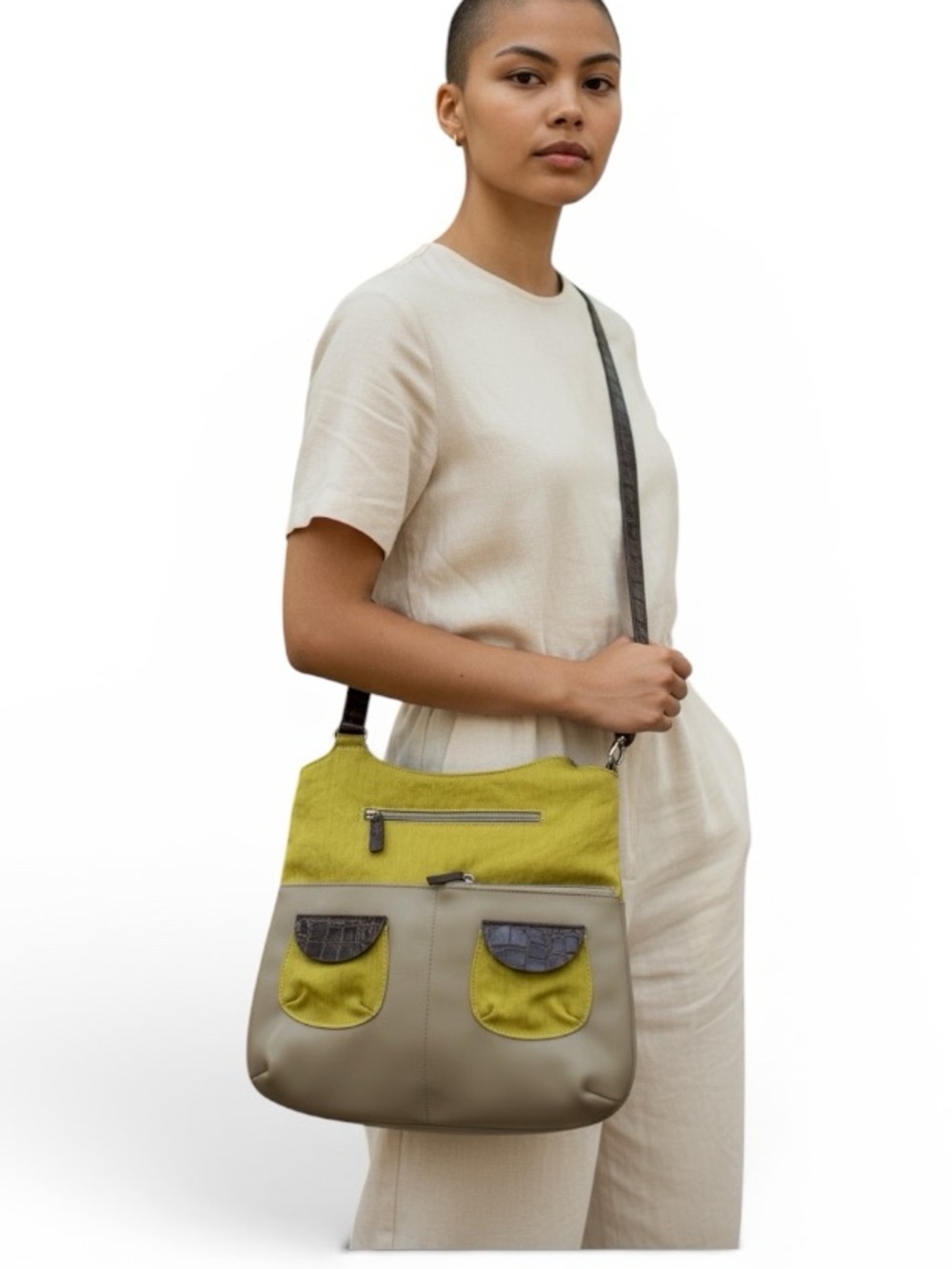 NWT Highway Two-Tone Green and Gray Shoulder Bag Zip Closures Summer Bag